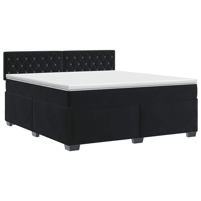 Pat boxspring cu saltea cu headboard Negru 140 x 190 cm Catifea WALTI