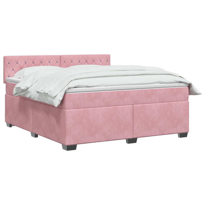 Pat boxspring cu saltea cu headboard Roz 140 x 200 cm Catifea WALTI