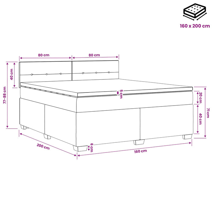 Pat boxspring cu saltea cu headboard Negru 160 x 200 cm Catifea - WALTI WALTI