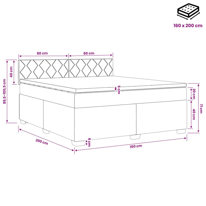 Pat boxspring cu saltea Gri închis 160 x 200 cm Catifea WALTI