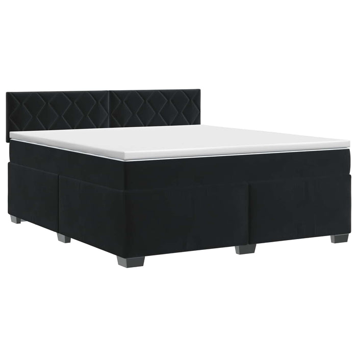 Pat boxspring cu saltea cu headboard Negru 160 x 200 cm Catifea WALTI