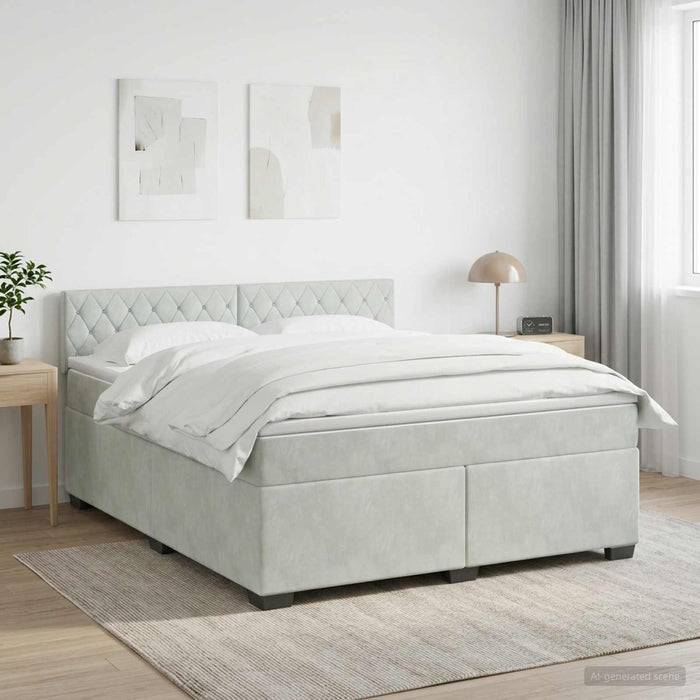 Pat boxspring cu saltea Gri deschis 180 x 200 cm Catifea - WALTI WALTI
