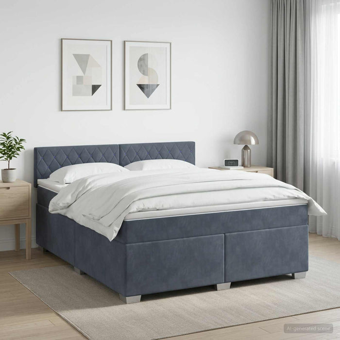 Pat boxspring cu saltea Gri închis 140 x 200 cm Catifea WALTI