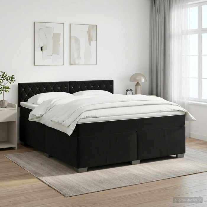 Pat boxspring cu saltea cu headboard Negru 140 x 190 cm Catifea WALTI