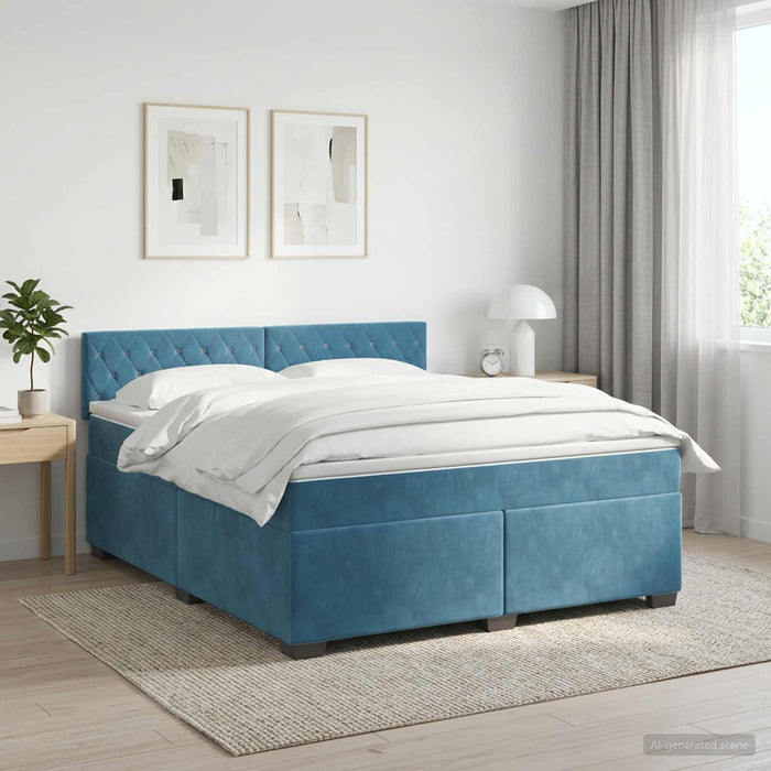 Pat boxspring cu saltea Albastru închis 180 x 200 cm Catifea WALTI