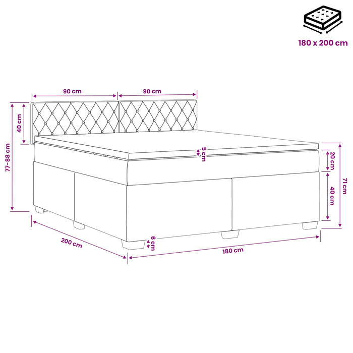 Pat boxspring cu saltea Albastru închis 180 x 200 cm Catifea WALTI