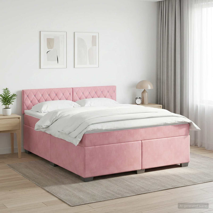 Pat boxspring cu saltea cu headboard Roz 140 x 200 cm Catifea WALTI