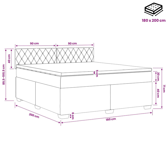 Pat boxspring cu saltea cu headboard Roz 180 x 200 cm Catifea WALTI