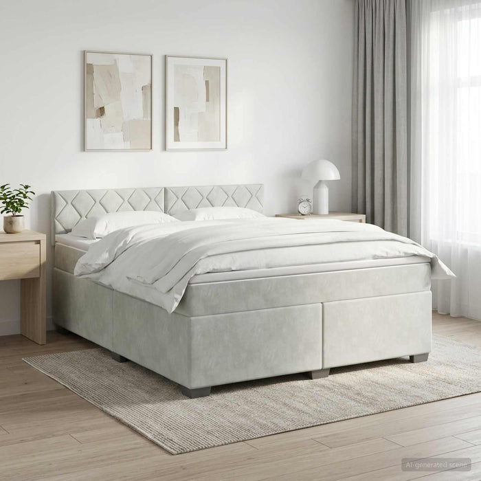 Pat boxspring cu saltea Gri deschis 160 x 200 cm Catifea - WALTI WALTI