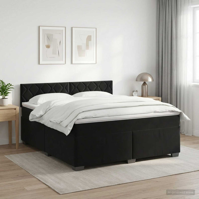Pat boxspring cu saltea cu headboard Negru 160 x 200 cm Catifea WALTI