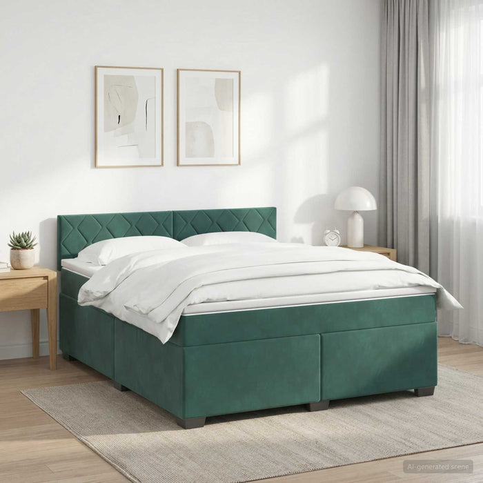 Pat boxspring cu saltea Verde închis 160 x 200 cm Catifea WALTI
