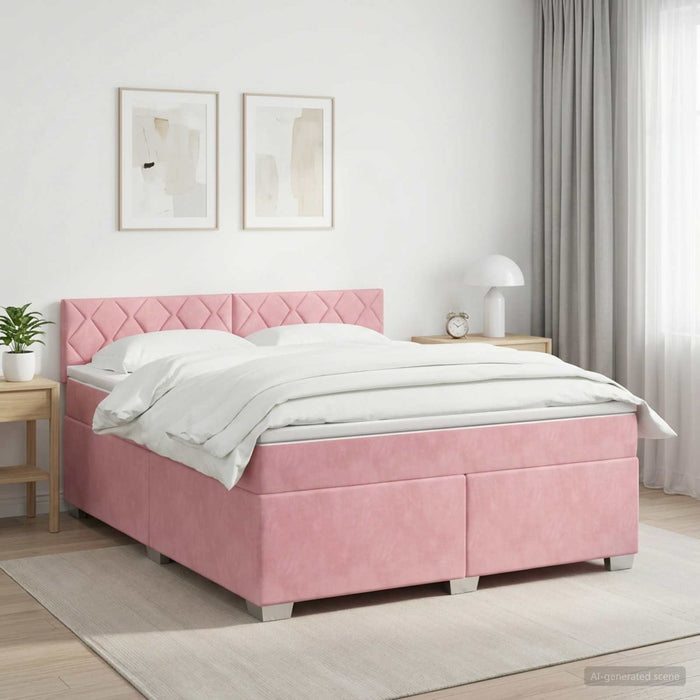 Pat boxspring cu saltea cu headboard Roz 140 x 200 cm Catifea - WALTI WALTI