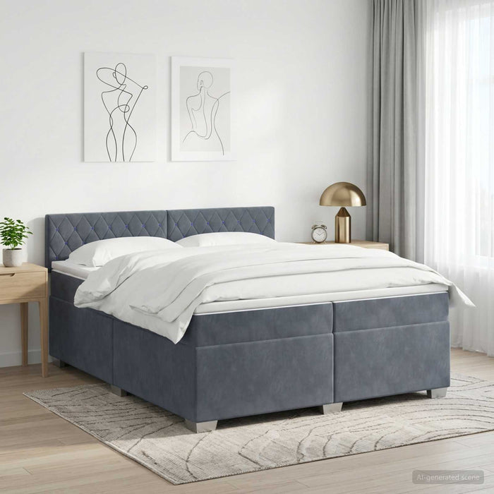 Pat boxspring cu saltea Gri închis 200 x 200 cm Catifea - WALTI WALTI