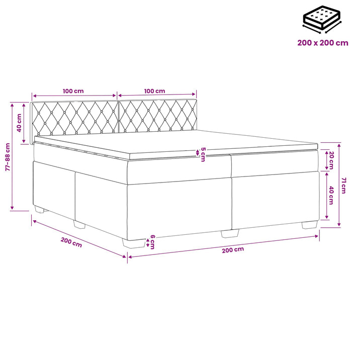 Pat boxspring cu saltea Gri închis 200 x 200 cm Catifea - WALTI WALTI