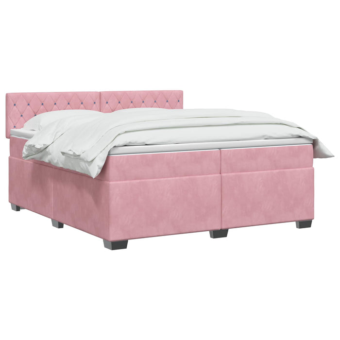 Pat boxspring cu saltea cu headboard Roz 200 x 200 cm Catifea WALTI