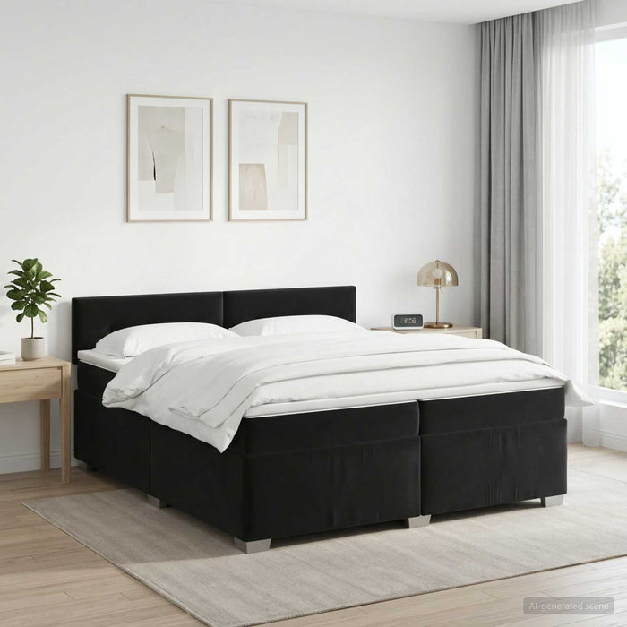 Pat boxspring cu saltea cu headboard Negru 200 x 200 cm Catifea - WALTI WALTI
