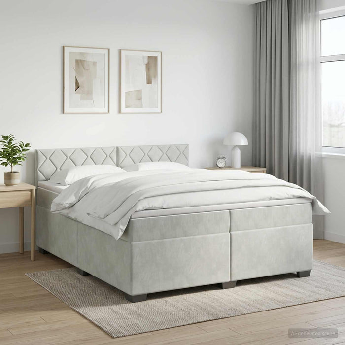 Pat boxspring cu saltea Gri deschis 200 x 200 cm Catifea - WALTI WALTI