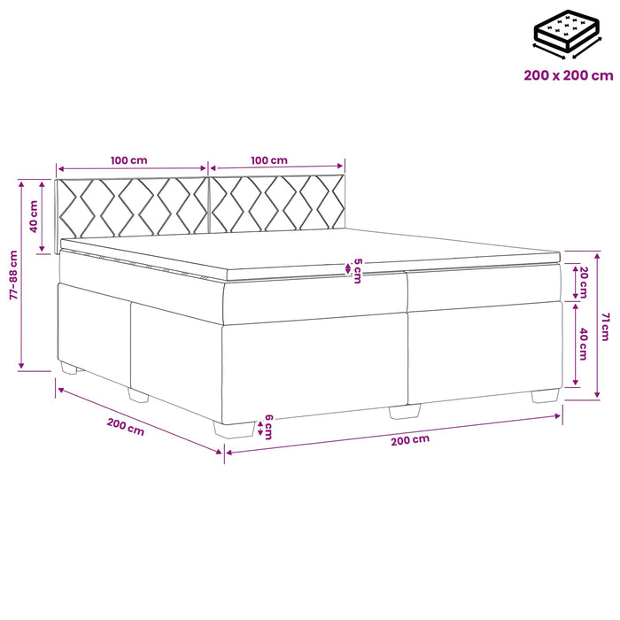 Pat boxspring cu saltea Gri închis 200 x 200 cm Catifea WALTI