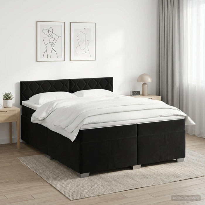 Pat boxspring cu saltea cu headboard Negru 200 x 200 cm Catifea WALTI