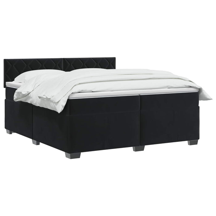 Pat boxspring cu saltea cu headboard Negru 200 x 200 cm Catifea WALTI