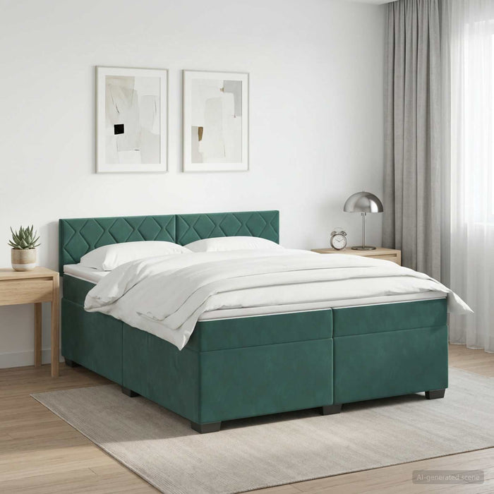 Pat boxspring cu saltea Verde închis 200 x 200 cm Catifea WALTI