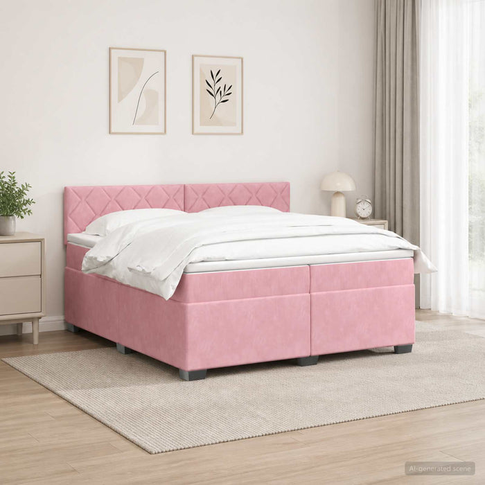 Pat boxspring cu saltea cu headboard Roz 200 x 200 cm Catifea - WALTI WALTI