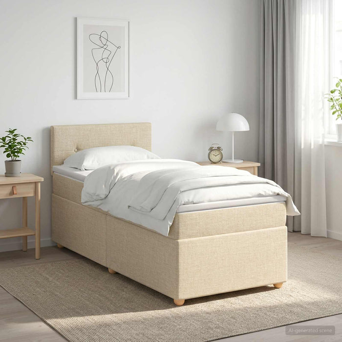 Pat boxspring cu saltea cu headboard Crem 100 x 200 cm Țesătură WALTI
