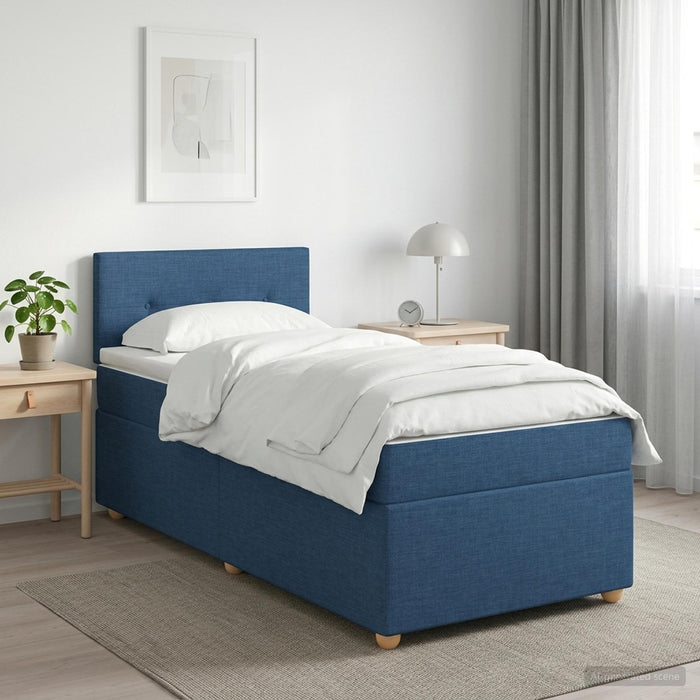Pat boxspring cu saltea albastru 100 x 200 cm Țesătură WALTI
