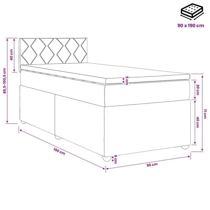 Pat boxspring cu saltea cu headboard Crem 90 x 190 cm Țesătură WALTI