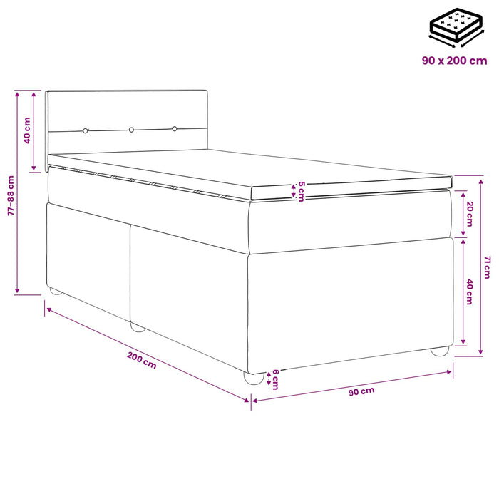 Pat boxspring cu saltea cu headboard Crem 90 x 200 cm Țesătură - WALTI WALTI
