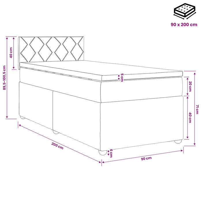 Pat boxspring cu saltea cu headboard Crem 90 x 200 cm Țesătură WALTI