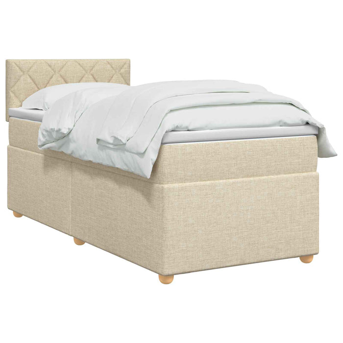 Pat boxspring cu saltea cu headboard Crem 100 x 200 cm Țesătură WALTI