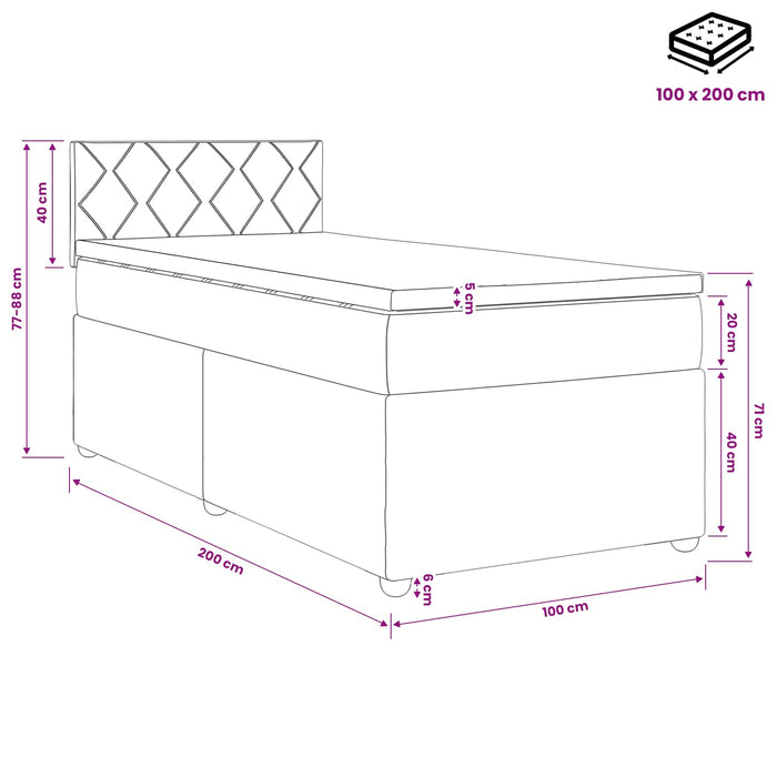 Pat boxspring cu saltea cu headboard Crem 100 x 200 cm Țesătură WALTI