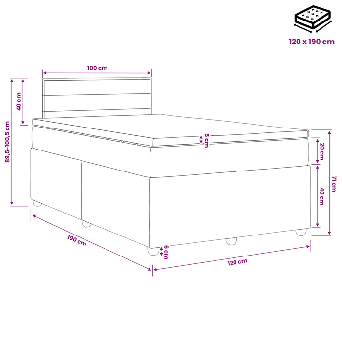 Pat boxspring cu saltea Gri deschis 120 x 190 cm Țesătură WALTI
