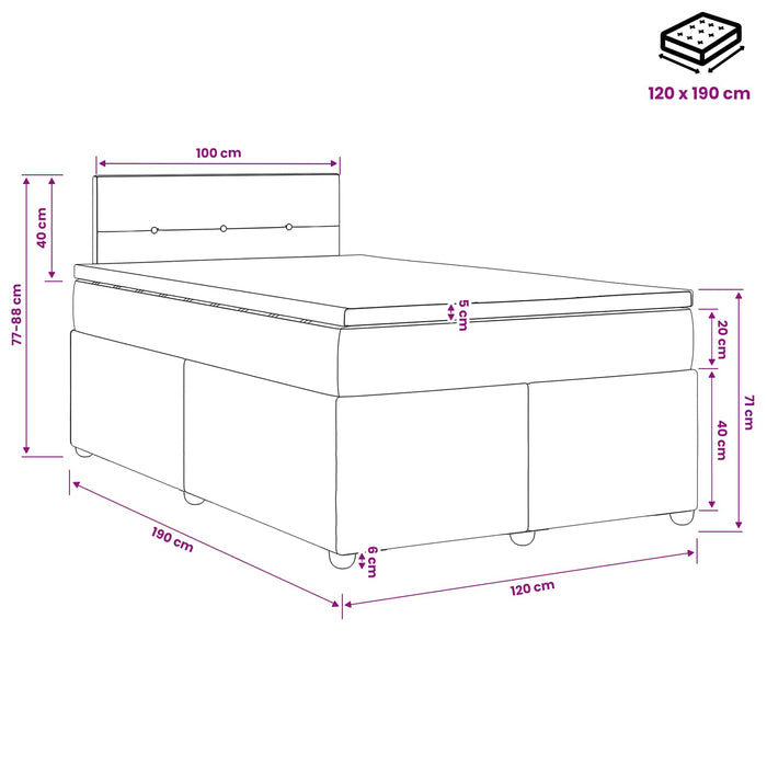 Pat boxspring cu saltea Gri deschis 120 x 190 cm Țesătură - WALTI WALTI