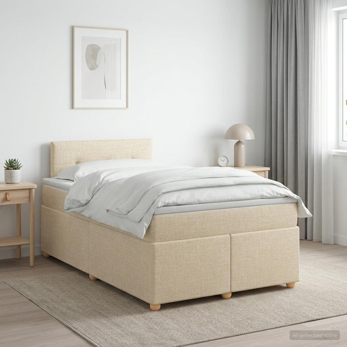 Pat boxspring cu saltea cu headboard Crem 120 x 190 cm Țesătură WALTI