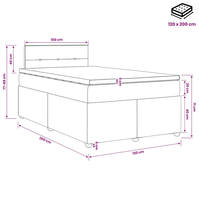 Pat boxspring cu saltea Gri închis 120 x 200 cm Țesătură WALTI