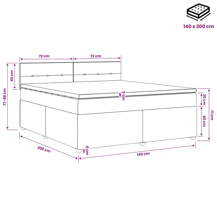 Pat boxspring cu saltea Negru 140 x 200 cm Țesătură - WALTI WALTI
