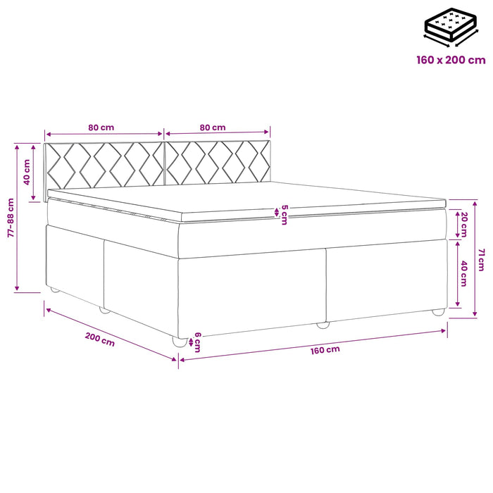 Pat boxspring cu saltea Maro închis 160 x 200 cm Țesătură WALTI