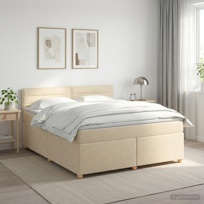 Pat boxspring cu saltea cu headboard Crem 160 x 200 cm Țesătură - WALTI WALTI