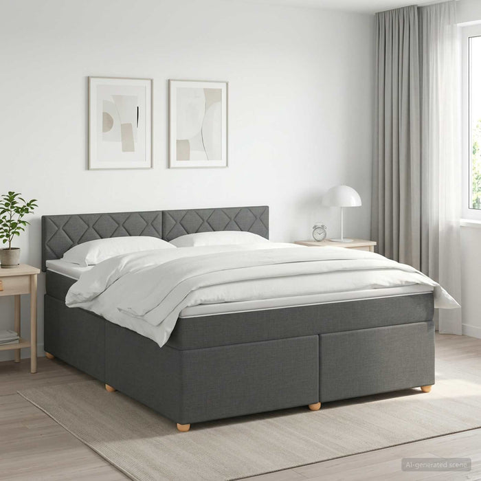 Pat boxspring cu saltea Gri închis 140 x 200 cm Țesătură WALTI
