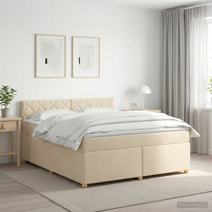 Pat boxspring cu saltea cu headboard Crem 180 x 200 cm Țesătură WALTI