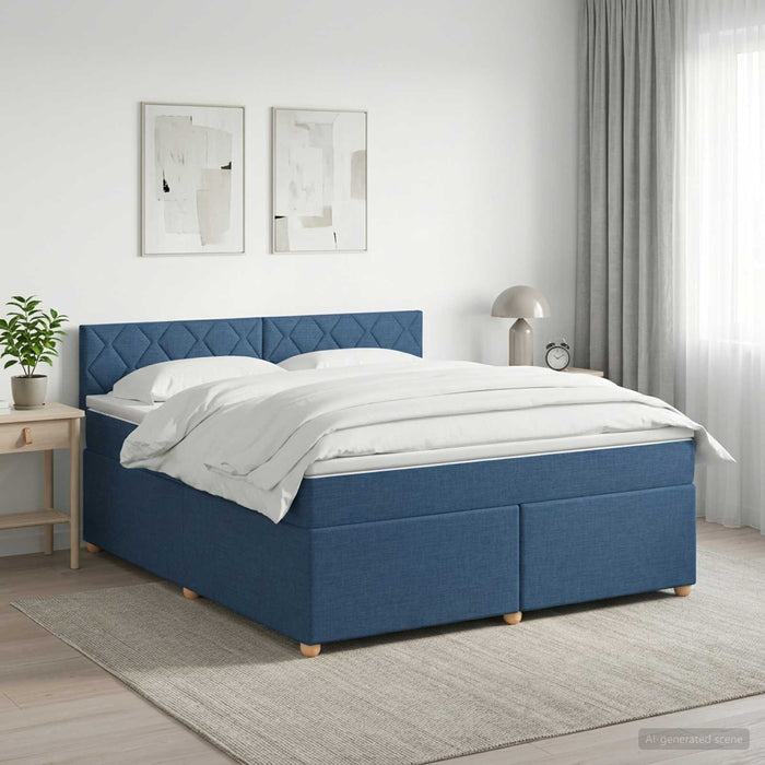Pat boxspring cu saltea albastru 160 x 200 cm Țesătură WALTI