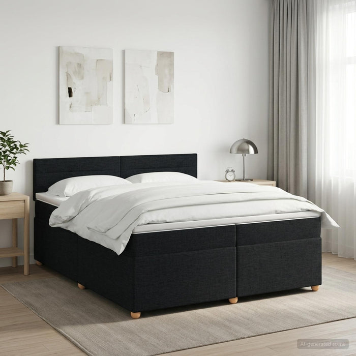 Pat boxspring cu saltea Negru 200 x 200 cm Țesătură - WALTI WALTI