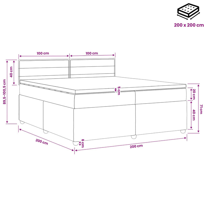 Pat boxspring cu saltea Negru 200 x 200 cm Țesătură - WALTI WALTI