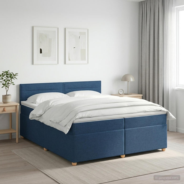 Pat boxspring cu saltea albastru 200 x 200 cm Țesătură WALTI