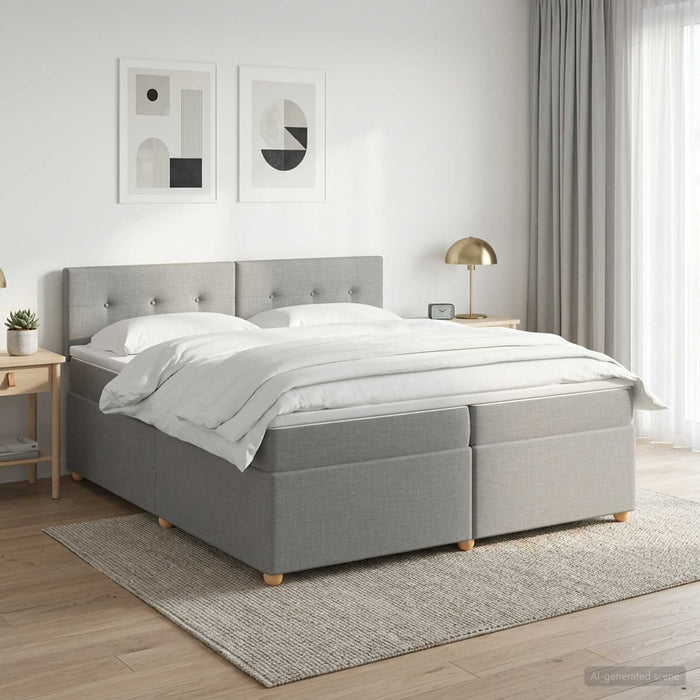 Pat boxspring cu saltea Gri deschis 200 x 200 cm Țesătură - WALTI WALTI
