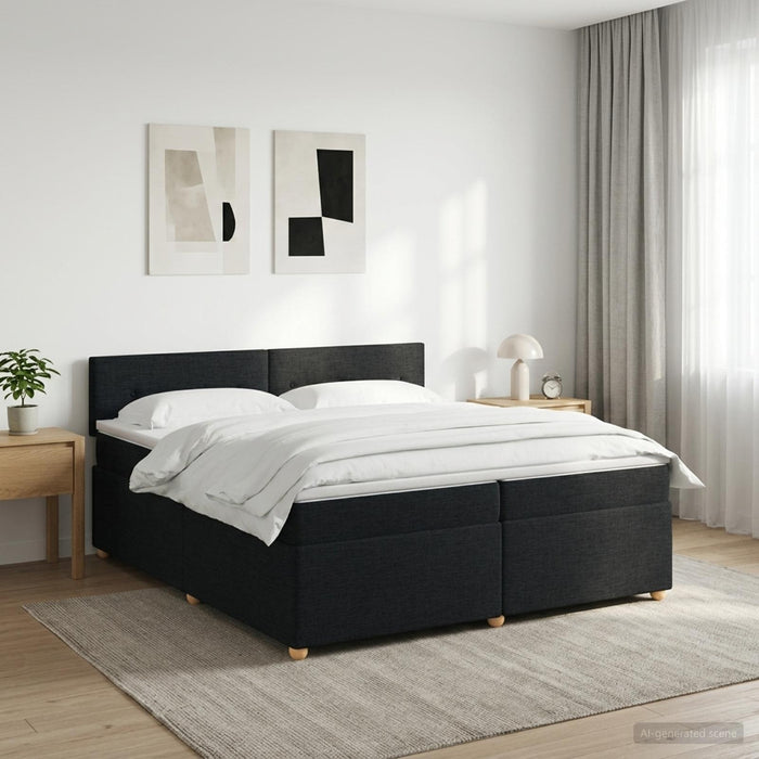 Pat boxspring cu saltea Negru 200 x 200 cm Țesătură - WALTI WALTI