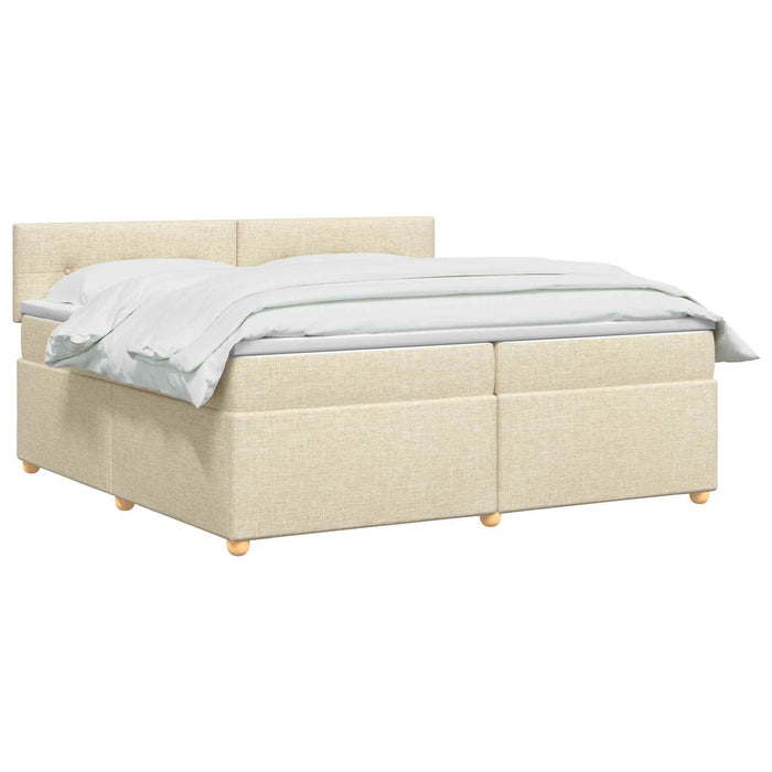 Pat boxspring cu saltea cu headboard Crem 200 x 200 cm Țesătură WALTI