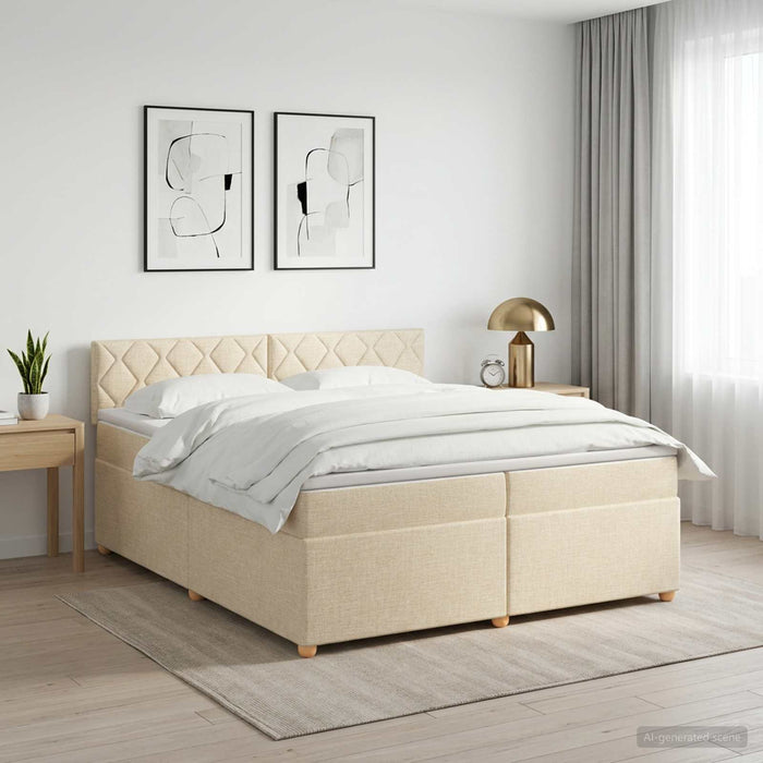 Pat boxspring cu saltea cu headboard Crem 200 x 200 cm Țesătură - WALTI WALTI